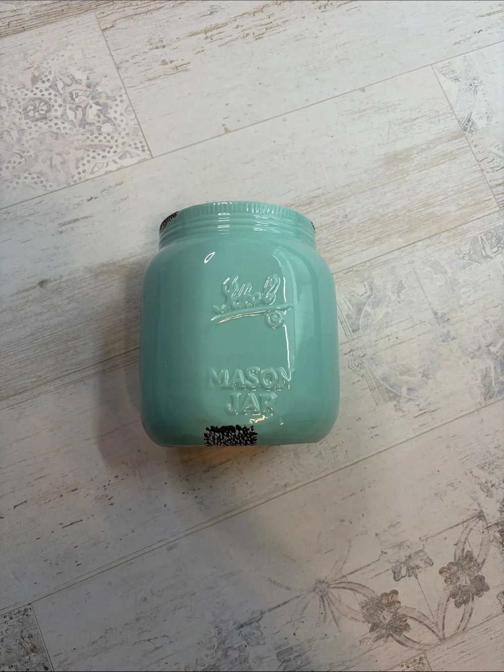 Kitchen Essentials Teal Mason Jar Ceramic Utensil Holder Vase